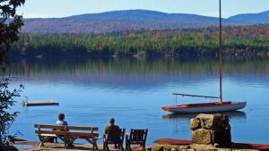 Sitting by Forest Lake with Sailboat at Quimby's