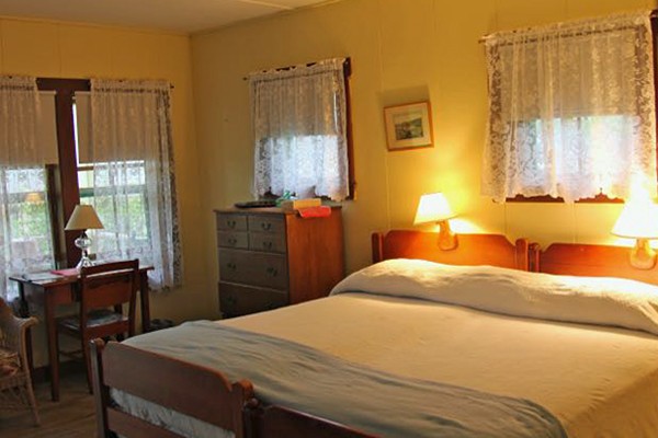 Cabin bedroom accommodation at Quimby Country in Vermont's Northeast Kingdom